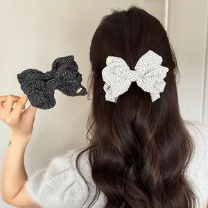 Korean Style Polka Dot Bow Banana Clip Retro Cotton Polyester Fabric Hair Clip For Women Pony Tail Holder Hair Accessories