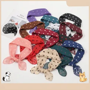 Vintage Polka Dot Chiffon Square Scarf For Women Retro French Style Hair Band Head Scarf Elegant Printed Polyester Kerchief Accessories