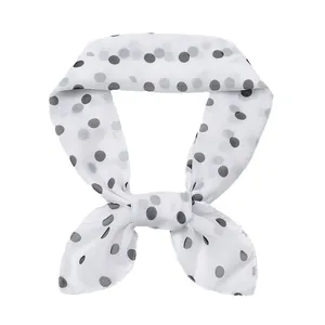 Retro style white chiffon square neckerchief scarf with classic black polka dots