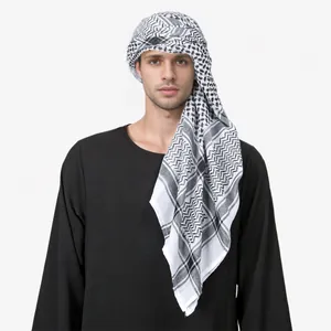 Traditional Middle Eastern Men Keffiyeh Shemagh Headscarf Polyester Jacquard Plaid Long Scarf Headwrap Desert Head Covering
