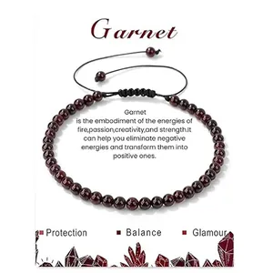 Bracelet en perles de grenat naturel 4 mm sur carte pour protection équilibre et glamour