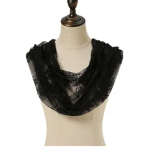 Elegant black soft lace shawl scarf for women versatile wedding veil floral accessory