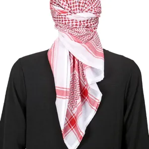 Traditional red and white checkered jacquard keffiyeh shemagh headscarf for men fashion