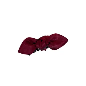 Elegant burgundy satin bow hair claw clip for women on a clean white background