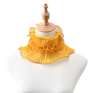 Stylish yellow pleated ruffle decorative collar for women elegant neck accessory