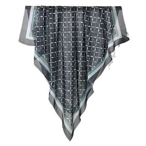 High-quality geometric print polyester square scarf for women