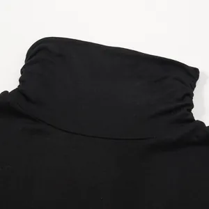 Close-up detail showing the texture of a black knitted mock turtleneck fake collar