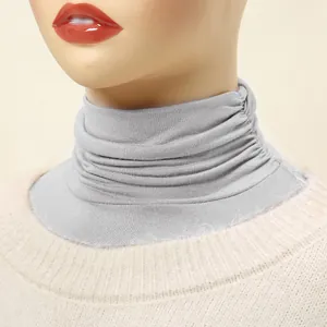 Warm grey knitted turtleneck fake collar for women, high-neck winter detachable collar