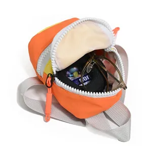 Internal view of a vibrant orange mini storage bag showing capacity for glasses