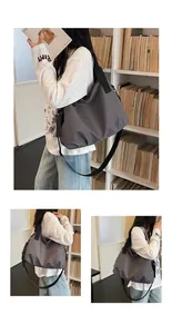 Large capacity checkered nylon tote bag for commute and study shown in multiple lifestyle angles