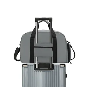 Sac de voyage gris grande capacité avec manchon pour poignée de valise trolley