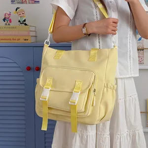 Bolso bandolera amarillo minimalista de gran capacidad para chicas con hebilla frontal