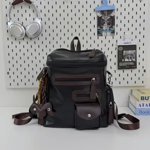Vintage Motorcycle PU Leather Backpack Women Multi-Pocket Crossbody Shoulder Bag Large Capacity Retro Solid Tote Bag
