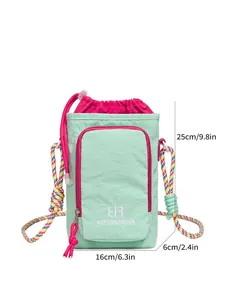 Detailed view of the mint green crossbody phone bag showing dimensions 25cm x 16cm x 6cm