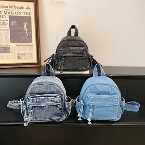 Vintage denim backpacks for women in three colors with large capacity schoolbag style