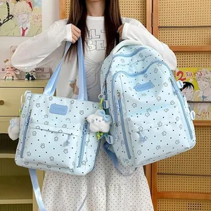 Japanischer Ins Süßer Stern Punktemuster Nylon Rucksack Tragetasche Set Für Junior High School Studenten Campus Reise Jugend Rucksack