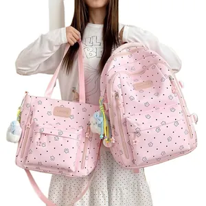 Rosa Rucksack und Tragetaschen Set im japanischen Ins-Stil mit Sternenmuster für Mädchen