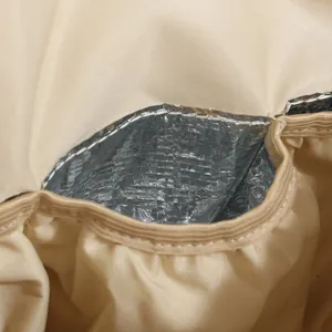 Close-up of insulated pocket in multifunctional travel diaper bag for baby items