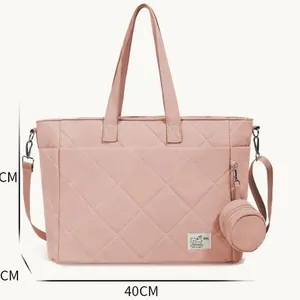 Pink quilted large capacity diaper travel bag for moms, size 40cm wide
