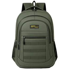 Durable olive green high-capacity outdoor travel backpack for men with front patch