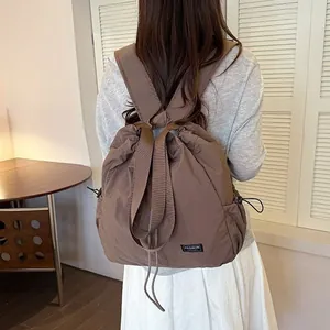 Zaino a Coulisse da Donna in Nylon Impermeabile Grande Capacità Borsa a Tracolla per Palestra Yoga Pendolare Minimalista Tinta Unita Borsa Sportiva Multiuso