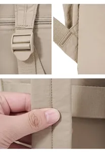 Close-up details of durable nylon backpack stitching and adjustable strap hardware.