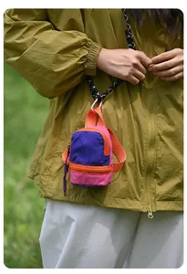 Colorful mini storage pouch for headphones and lipstick with adjustable lanyard