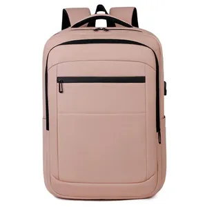 Vooraanzicht van de stijlvolle roze business laptoptas met diverse functionele ritsvakken