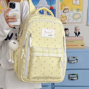 Large Capacity Star Print School Backpack For Women Korean Style Contrast Color Plaid Student Bookbag Nylon Travel Daypack