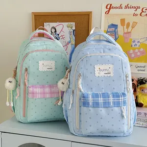 Sweet girls' star pattern backpacks in mint green and light blue colors for students