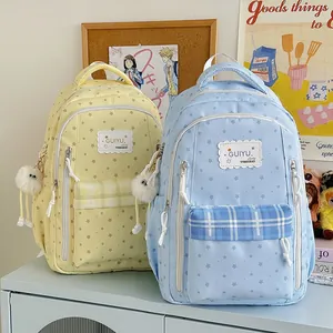 Fashionable Korean style school backpack for girls with cute star patterns and charms