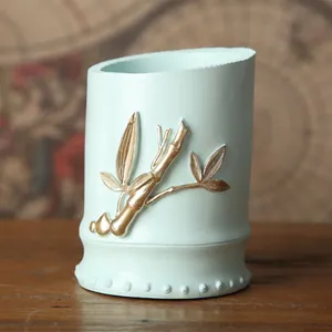 Portabolígrafos de Resina Sintética Minimalista Nórdico Con Diseño de Bambú en Relieve 3D Decoración de Escritorio Creativa Organizador