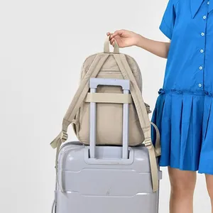 Khaki nylon commuter backpack for women, large capacity student schoolbag on luggage