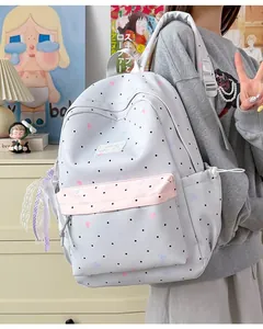 Japanese style polka dot backpack with lace ribbons and cute patterns detail view
