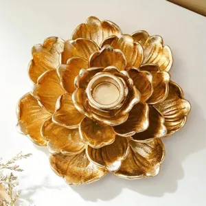 Vintage Resin Lotus Candle Holder Flower Petal Incense Burner Metallic Gold Silver Desktop Ornament For Home Decor Wedding Office