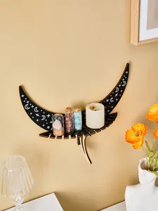 Wooden crescent moon shelf with star patterns for creative home wall decor display