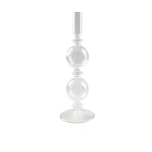 Elegante portavelas de cristal con tallo de doble bola transparente para decoración del hogar