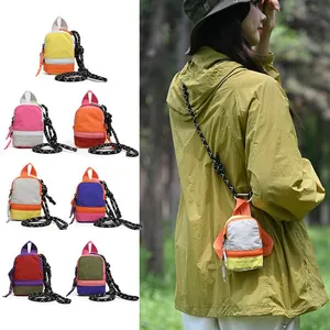 Mini Backpack Coin Pouch Nylon Color Block Earphone Storage Bag With Lanyard Small Lipstick Organizer For Women