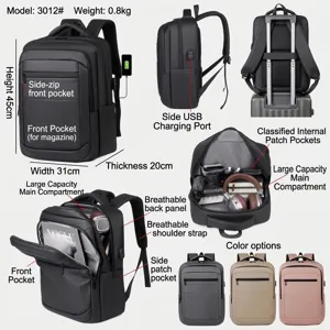 Zakelijke Forenzen Rugzak Grote Capaciteit Uitbreidbare Laptoptas Heren Dames Waterdicht Oxford Doek USB Poort Tas