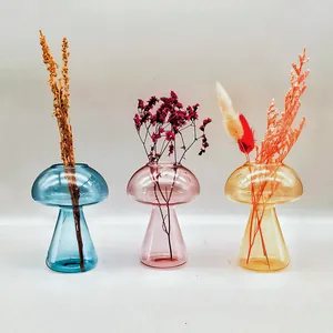 Vase à Fleurs Décoratif de Bureau Intérieur en Forme de Champignon en Verre Transparent Couleur Unie Minimaliste