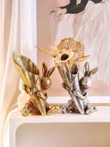 Creative bunny shaped resin flower vases in gold and silver for Easter home decor
