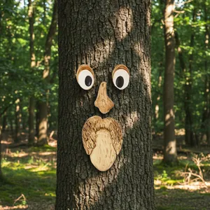 Decoración realista de cara de árbol en resina con ojos nariz y barba para jardín