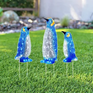 Wasserdichte PVC Pinguin Gartenstecker Set Hohlkammerplatte Bedruckte Pinguin Hofschilder Für Outdoor Weihnachten Winter Garten Dekoration