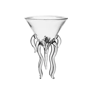 Copa de cóctel creativa con forma de pulpo, cristal transparente con base de tentáculos
