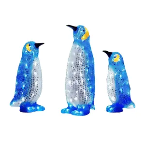 Leuchtende blaue Pinguin-Gartenstecker 3er-Set für die Außendekoration