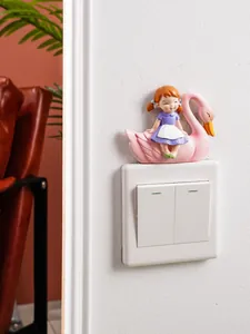 Adorable fairy tale swan girl resin switch plate sticker for kids room wall decoration