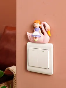 Cute fairy tale girl on pink swan resin figurine used as home light switch decor