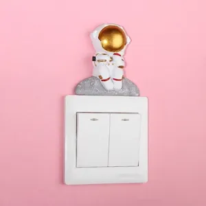 Lindo adhesivo 3D de resina de astronauta para interruptor en pared rosa