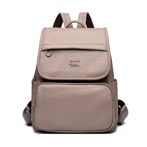Casual taupe σακίδιο πλάτης από δέρμα PU για ταξίδια και μετακινήσεις, μεγάλη χωρητικότητα