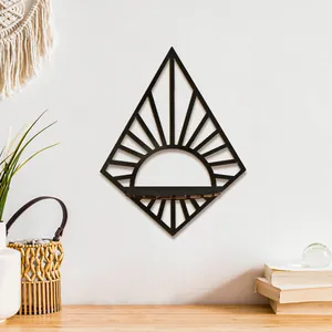 Modern minimalist black diamond sunburst wall shelf for crystal and home decor display